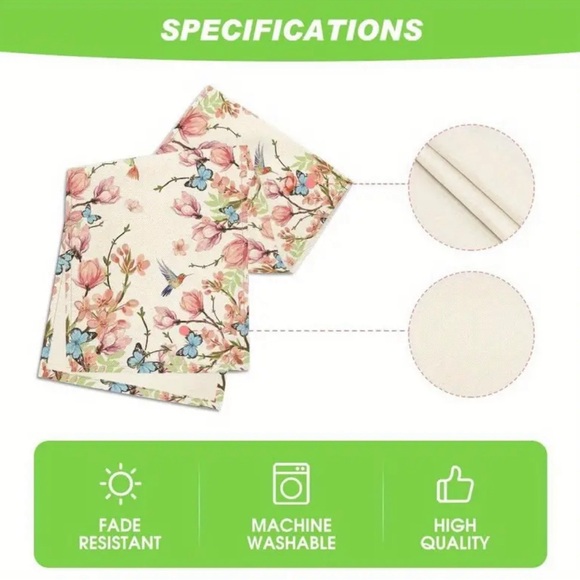 New 13x72 Spring Summer Pink  Floral Table Runner W/ Hummingbirds & Butterfly - Picture 3 of 4